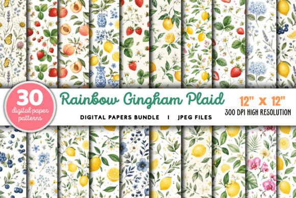 Download Rainbow Gingham Plaid Digital Papers - Gingham plaid Collection