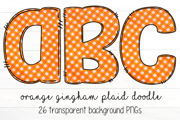 Download Orange Gingham Plaid Doodle Alphabet - Gingham plaid Collection